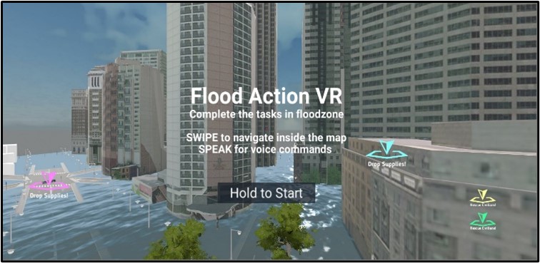 Screen capture of Flood Action VR virtual user interface