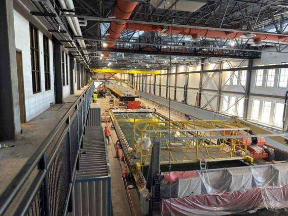 Interior view of the Hydrological Instrumentation Facility under construction